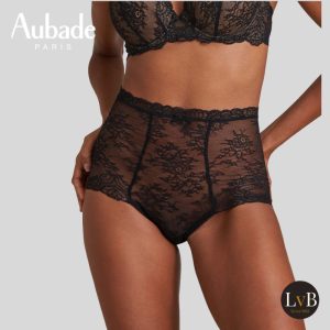 Aubade Danse des Sens hoge tailleslip van kant in zwart – elegante kanten slip met hoge taille en verfijnde details, luxe damesondergoed van Aubade