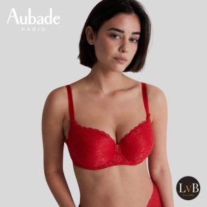 Luxe Aubade Rosessence voorgevormde balconnet BH Gala Red — elegante en comfortabele pasvorm.