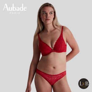 Aubade Rosessence plunge bh in rood met verfijnd rozenkant