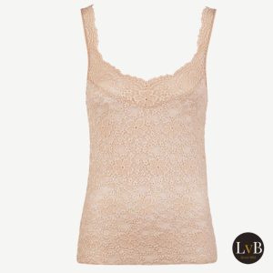 Latte macchiato Nina von C Millefleurs tanktop met kantdetail voorzijde
