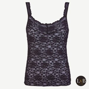Zwart Nina von C Millefleurs tanktop met kantdetail voorzijde