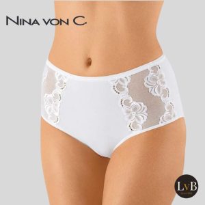 Detail van de witte Nina von C tailleslip met transparant kant aan de zijkant