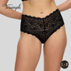 Detail van de zwarte Triumph Amourette Maxi slip met elastische bloemenkant