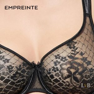 Detailfoto van de luxe Franse kant van Empreinte Melody zwart artikel 0786