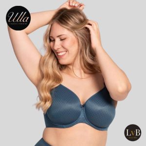 Model draagt Ulla Meghan voorgevormde beugel bh 3120 ocean petrol voor grote cupmaten