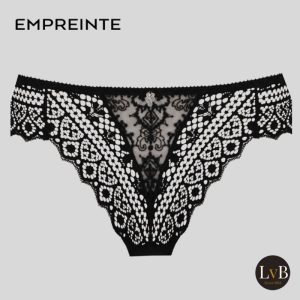 Empreinte Cassiopee string 01151 zwart met luxe kant en transparant borduurwerk.
