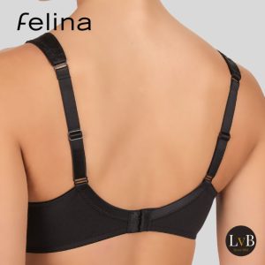 Achterzijde van de Felina Emotions beugel bh 656 in zwart met verstelbare schouderbandjes.