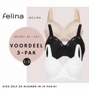 Felina Melina 527 beugel bh voordeel 3-pak met keuze uit zwart wit en huidkleur